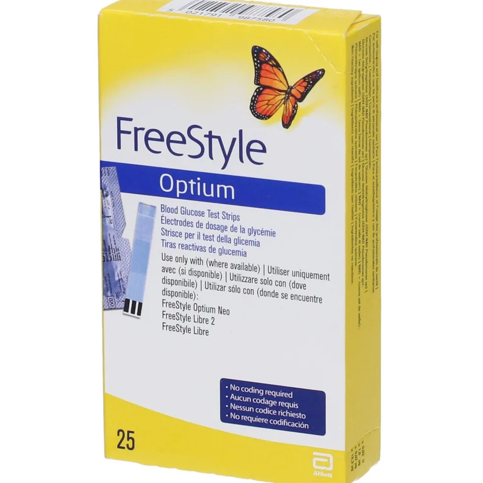 Abbott FreeStyle Optium - Strisce test glicemia FreeStyle, 25 pezzi