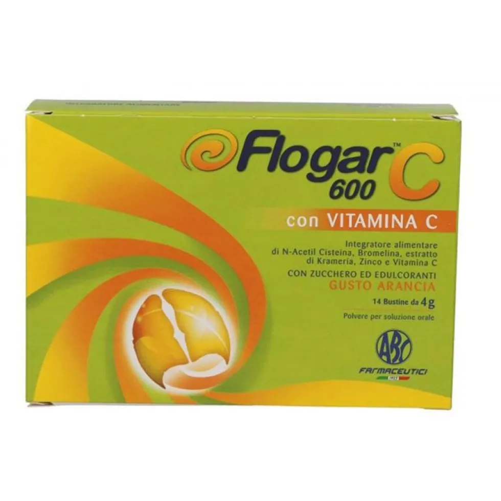 Abc Farmaceutici Flogar C 600 Integratore Alimentare Gusto Arancia, 14 Bustine