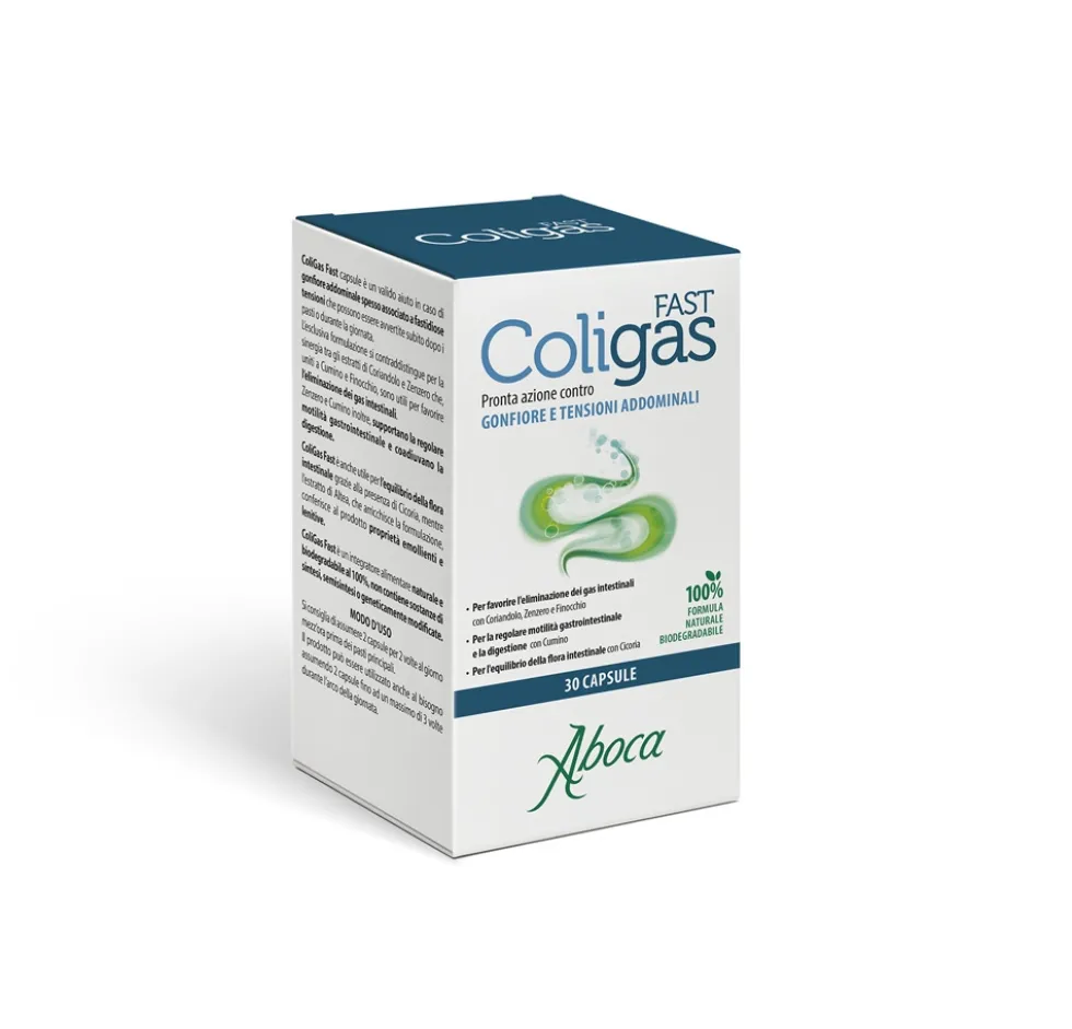 Aboca Coligas Fast Integratore Gas e Gonfiore Intestinali Apparato Gastrointestinale, 30 Capsule