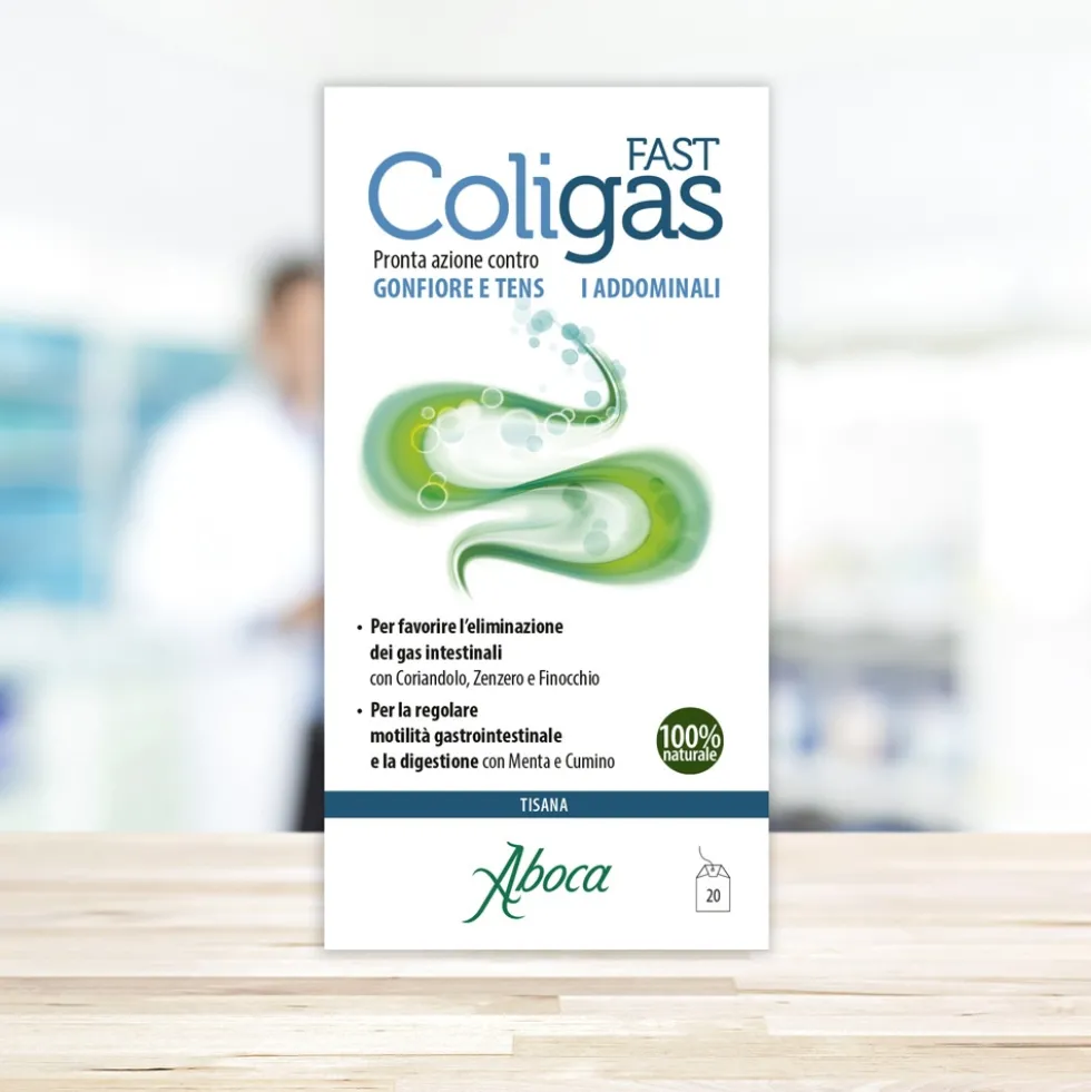 Aboca Coligas Fast Tisana Integratore Gas e Gonfiore Intestinali Apparato Gastrointestinale, 20 Bustine