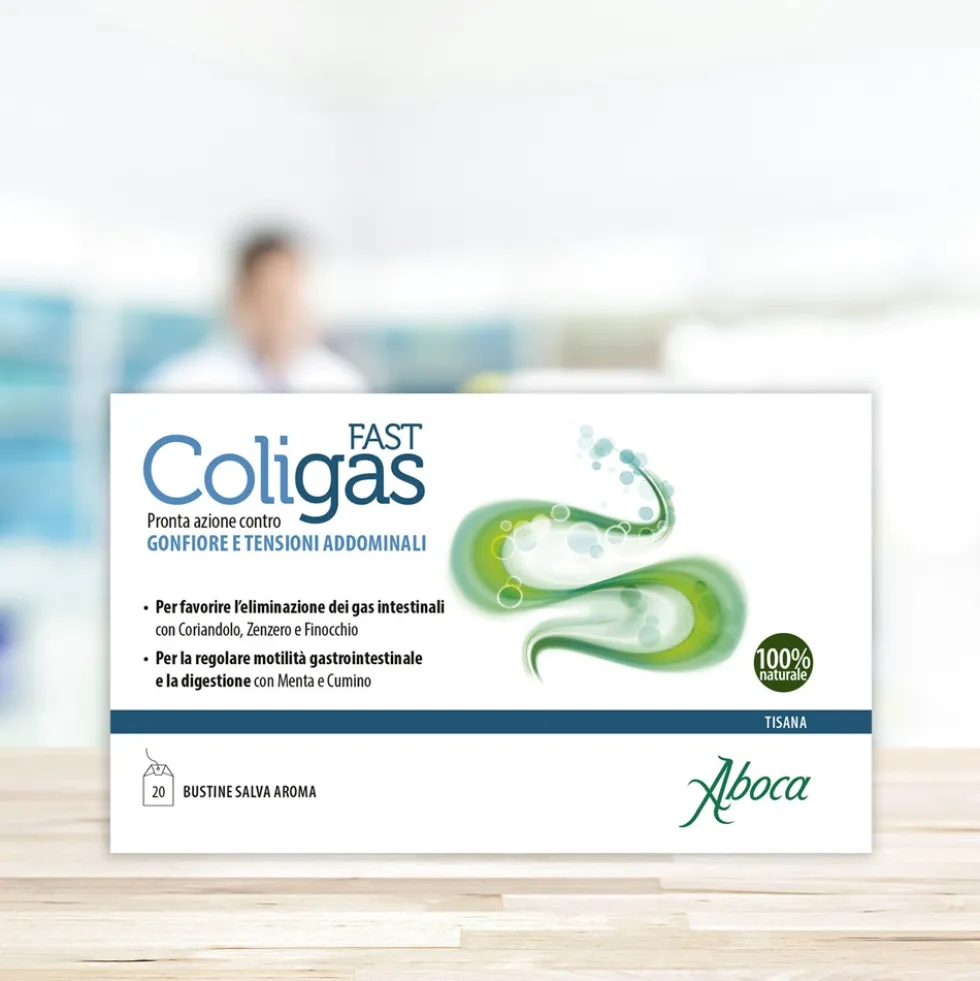 Aboca Coligas Fast Tisana Integratore Gas e Gonfiore Intestinali Apparato Gastrointestinale, 20 Bustine