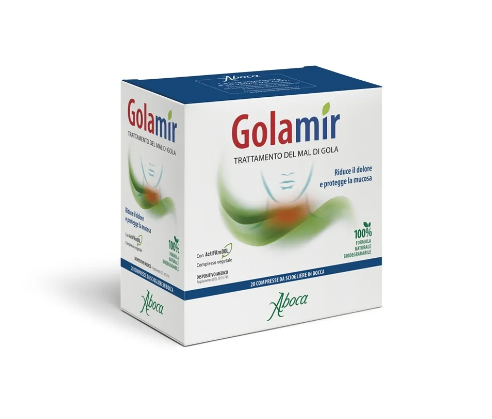 Aboca Golamir Dispositivo Medico Mal di Gola e Cavo Orale Vie Respiratorie, 20 Compresse Orosolubili