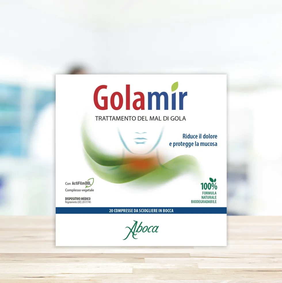Aboca Golamir Dispositivo Medico Mal di Gola e Cavo Orale Vie Respiratorie, 20 Compresse Orosolubili