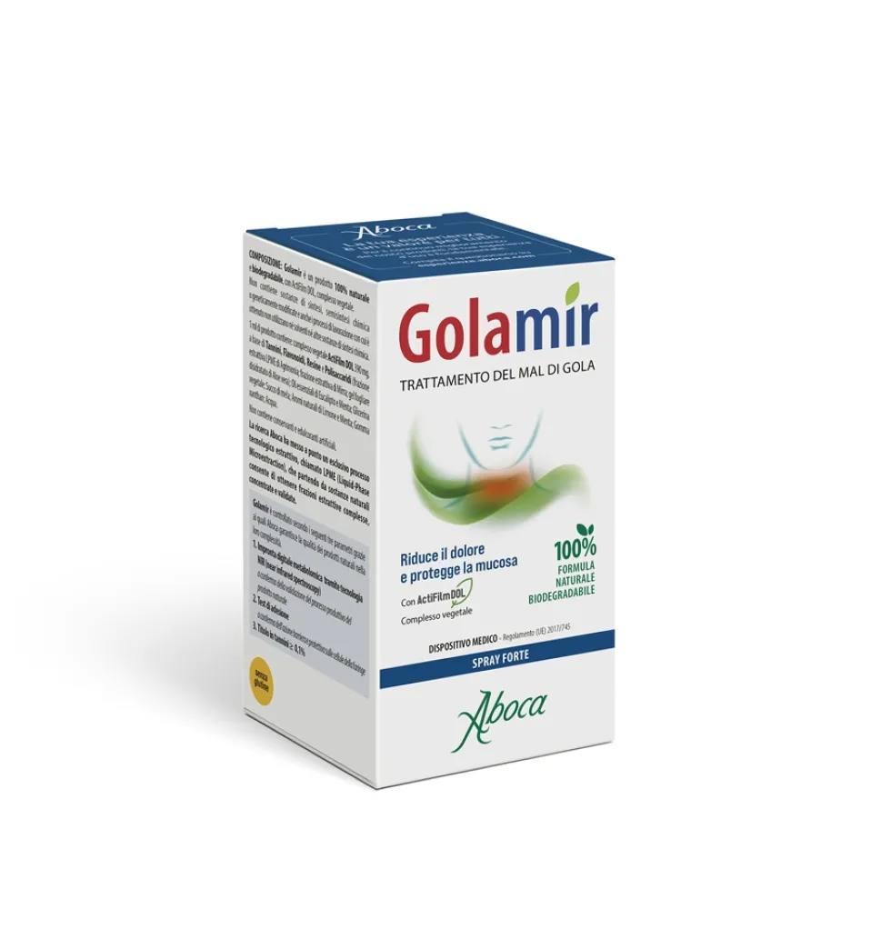 Aboca Golamir Spray Forte Dispositivo Medico Mal di Gola e Cavo Orale Vie Respiratorie, 30ml