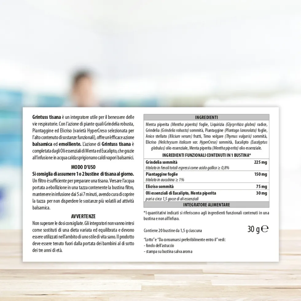 Aboca Grintuss Tisana Integratore Tosse e Benessere Vie Respiratorie, 20 Bustine