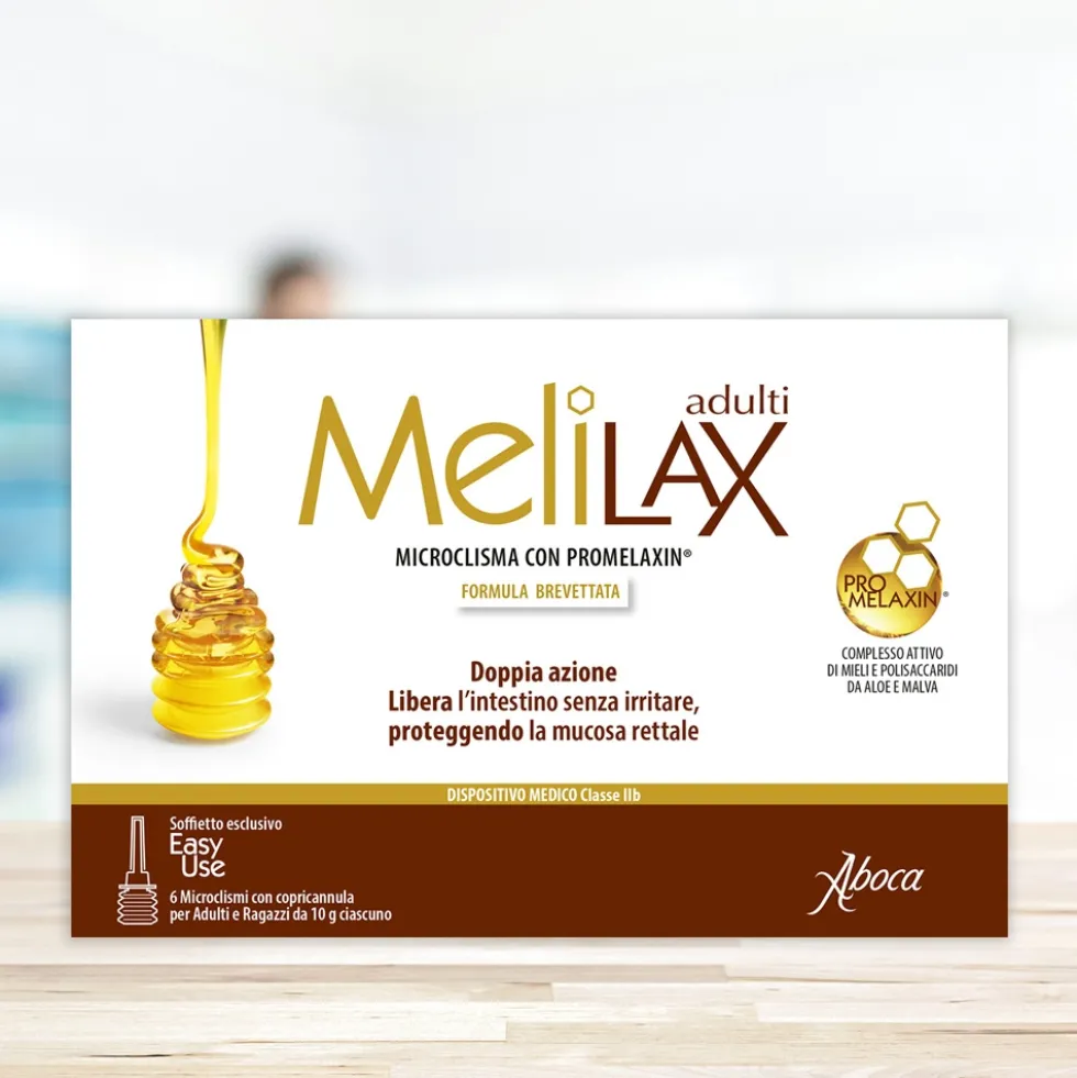 Aboca Melilax Adulti - Microclismi monouso per il trattamento della stipsi, 6 dosi da 10 g