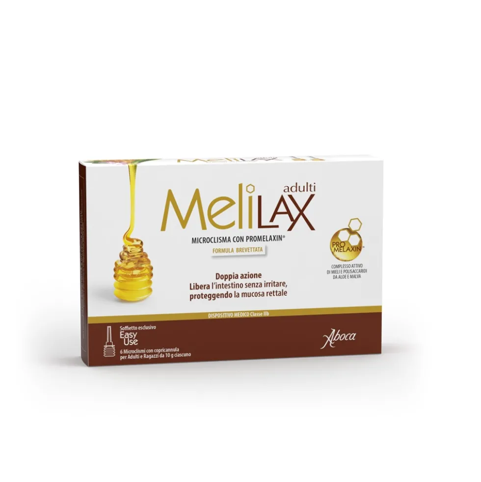 Aboca Melilax Adulti - Microclismi monouso per il trattamento della stipsi, 6 dosi da 10 g