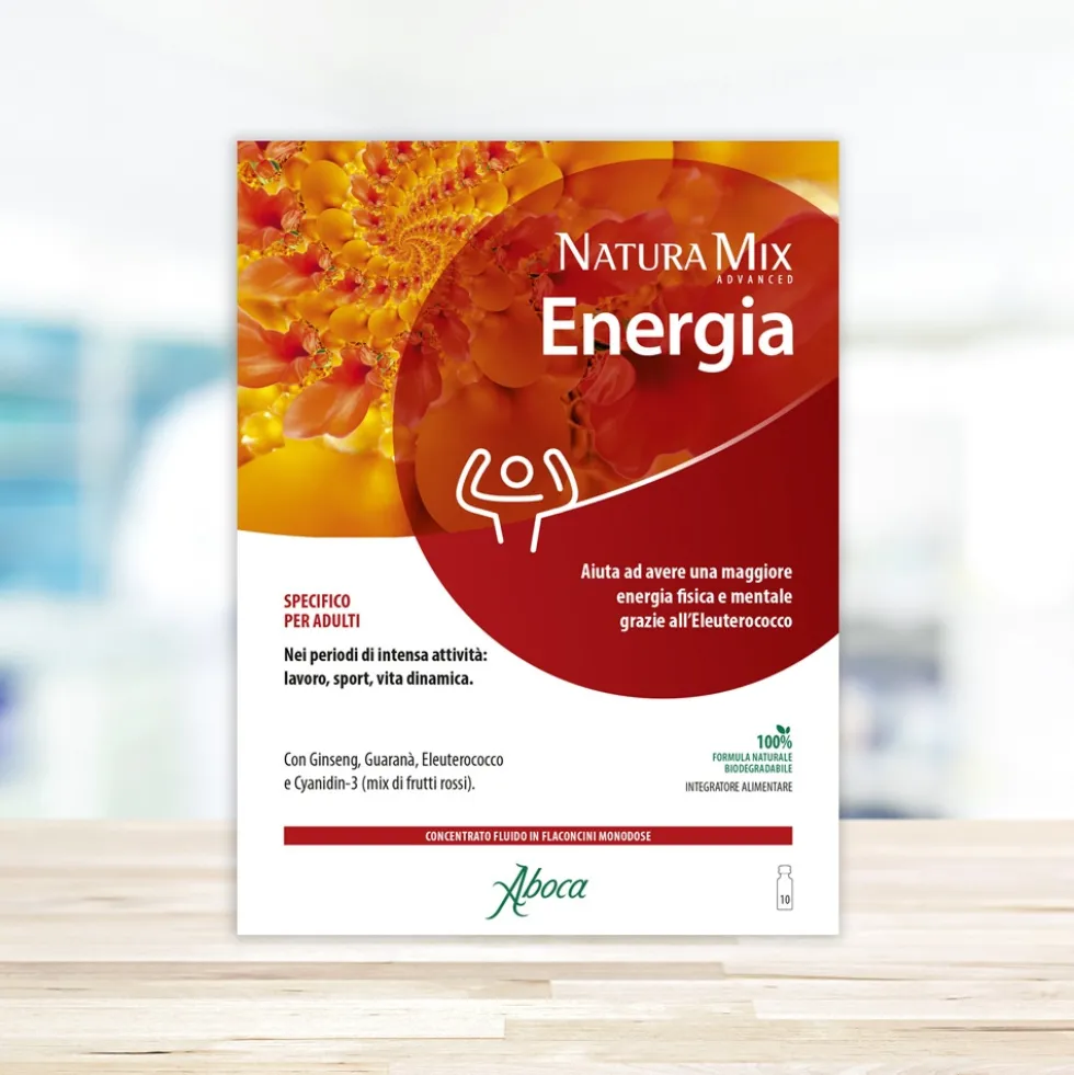 Aboca Natura Mix Advanced Energia Concentrato Fluido Integratore Tonificante Tono e Memoria, 10 Flaconcini x 15g