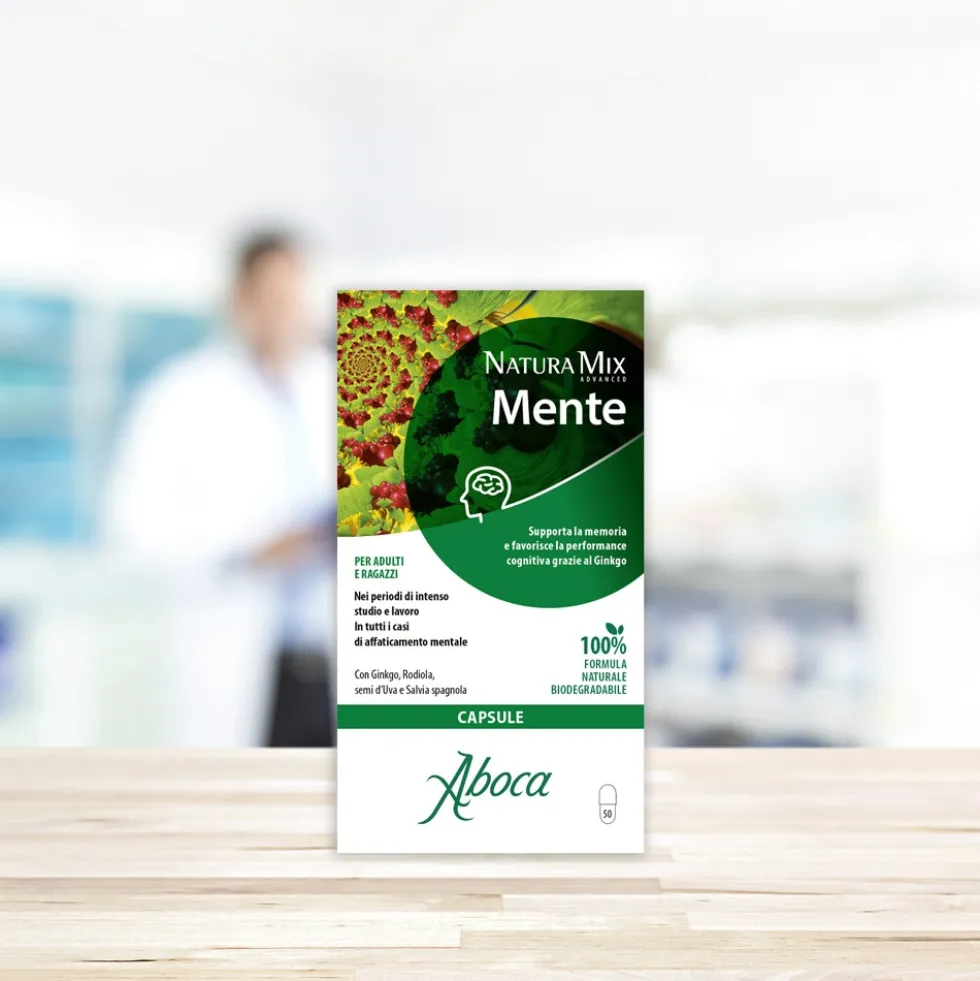 Aboca Natura Mix Advanced Mente Integratore Mente Tono e Memoria, 50 Capsule
