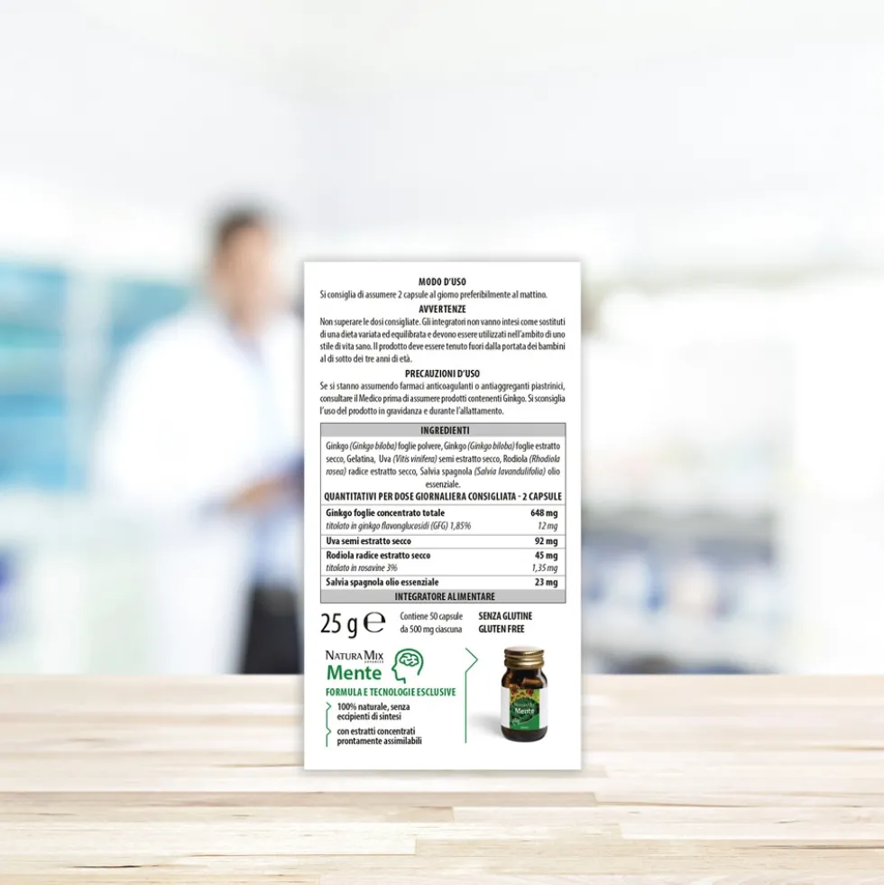 Aboca Natura Mix Advanced Mente Integratore Mente Tono e Memoria, 50 Capsule