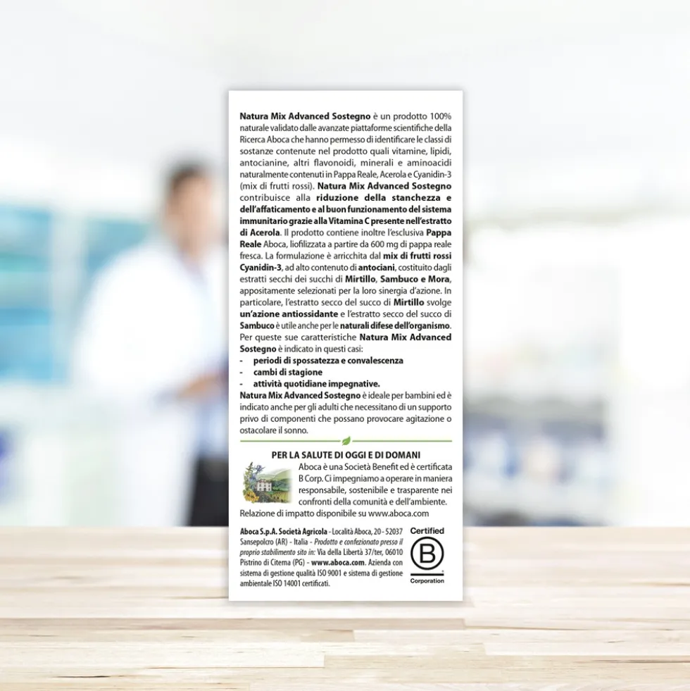 Aboca Natura Mix Advanced Sostegno Integratore Ricostituente Tono e Memoria, 20 Bustine