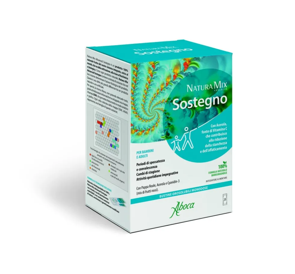 Aboca Natura Mix Advanced Sostegno Integratore Ricostituente Tono e Memoria, 20 Bustine