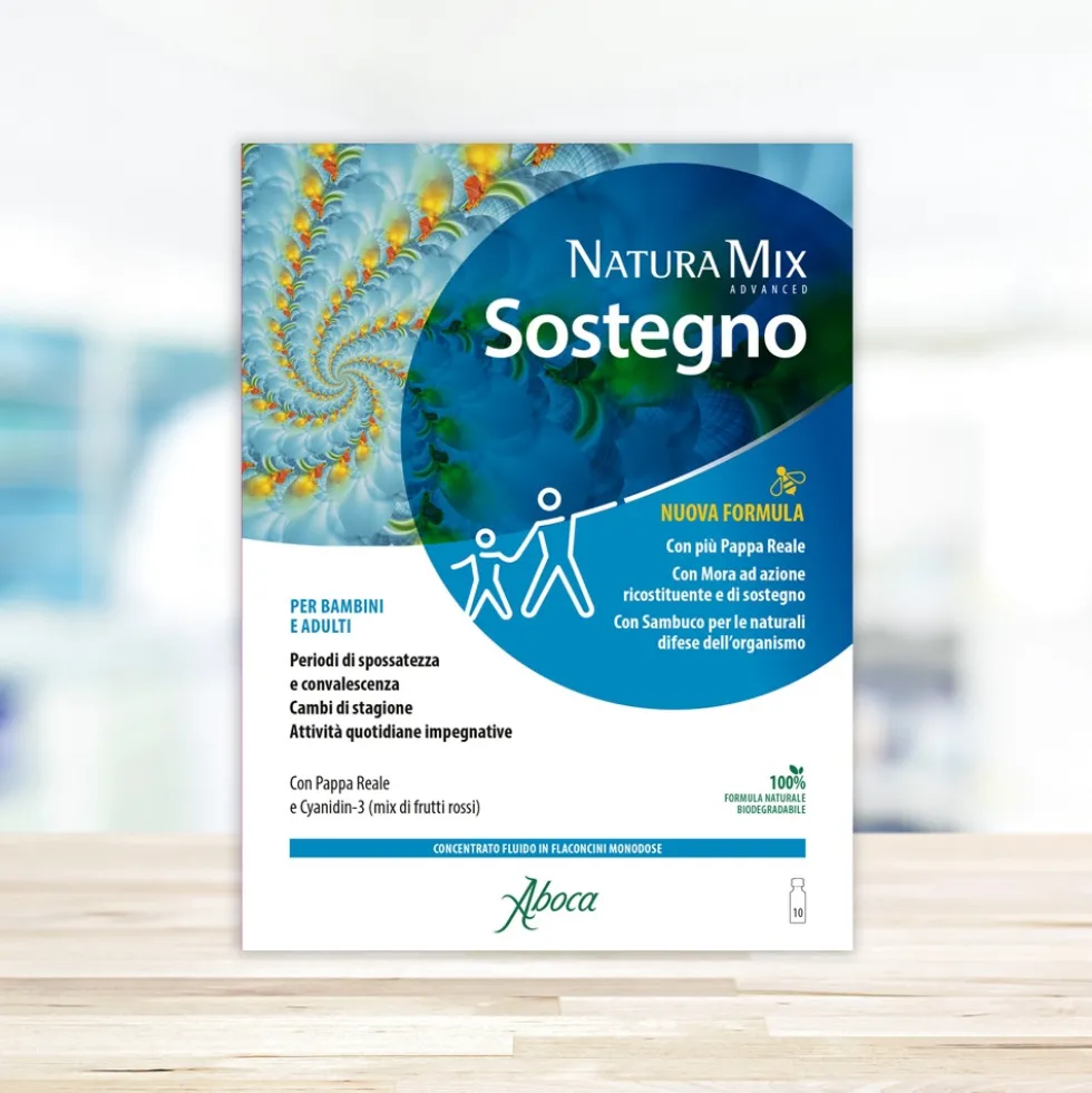 Aboca Natura Mix Advanced Sostegno Concentrato Fluido Nuova Formula Integratore Ricostituente Tono e Memoria, 10 Flaconcini x 15g