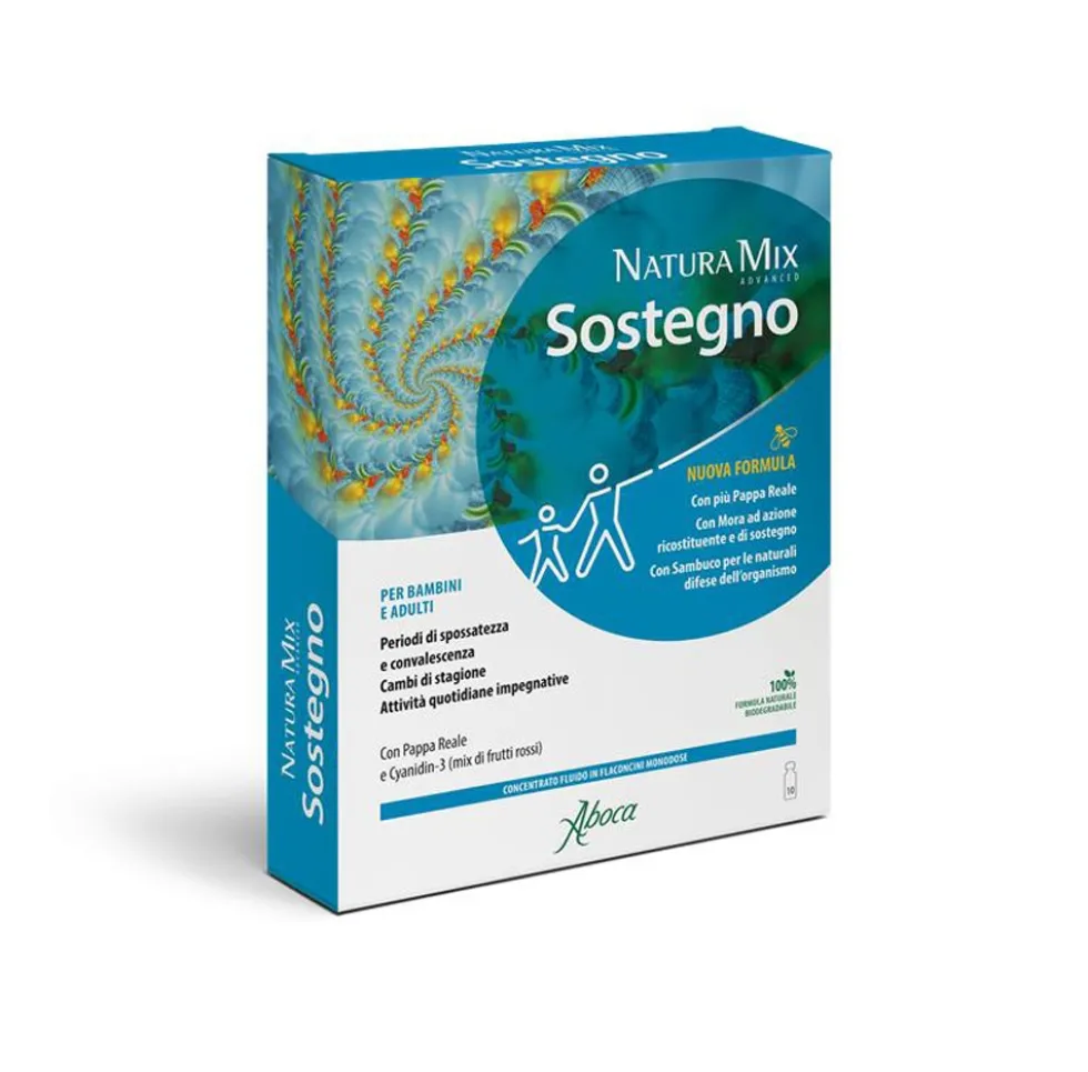 Aboca Natura Mix Advanced Sostegno Concentrato Fluido Nuova Formula Integratore Ricostituente Tono e Memoria, 10 Flaconcini x 15g