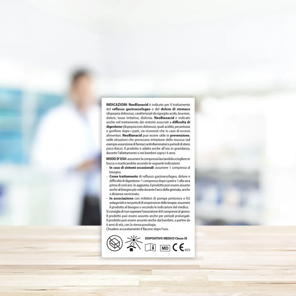 Aboca NeoBianacid - Dispositivo medico per il reflusso, l'acidità e la digestione, 45 compresse