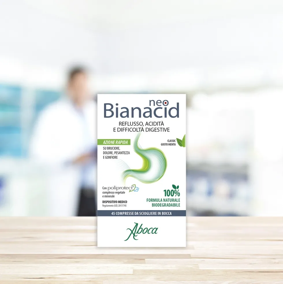 Aboca NeoBianacid - Dispositivo medico per il reflusso, l'acidità e la digestione, 45 compresse