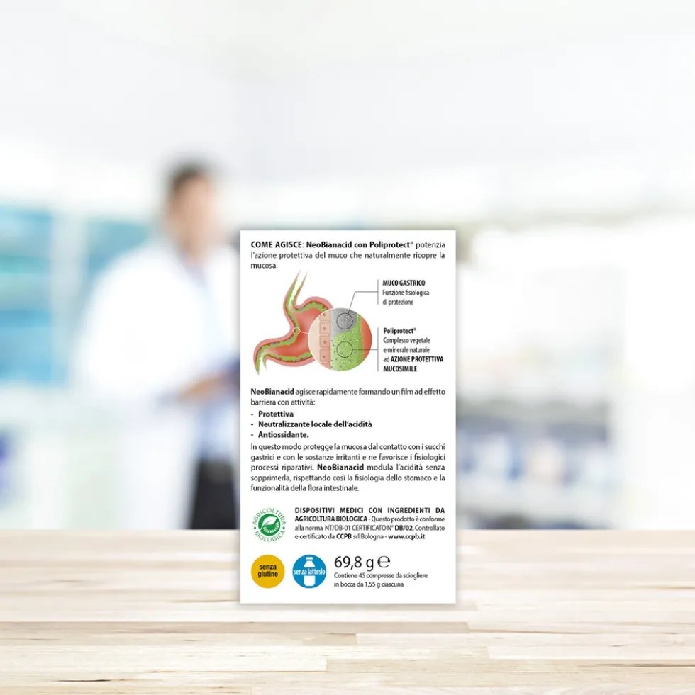 Aboca NeoBianacid - Dispositivo medico per il reflusso, l'acidità e la digestione, 45 compresse