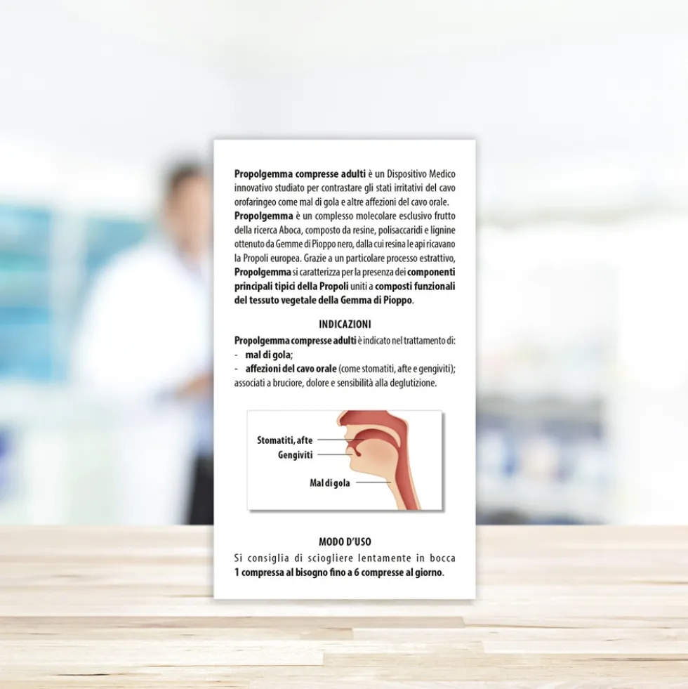 Aboca Propolgemma Adulti Dispositivo Medico Mal di Gola e Cavo Orale Vie Respiratorie, 20 Compresse Orosolubili