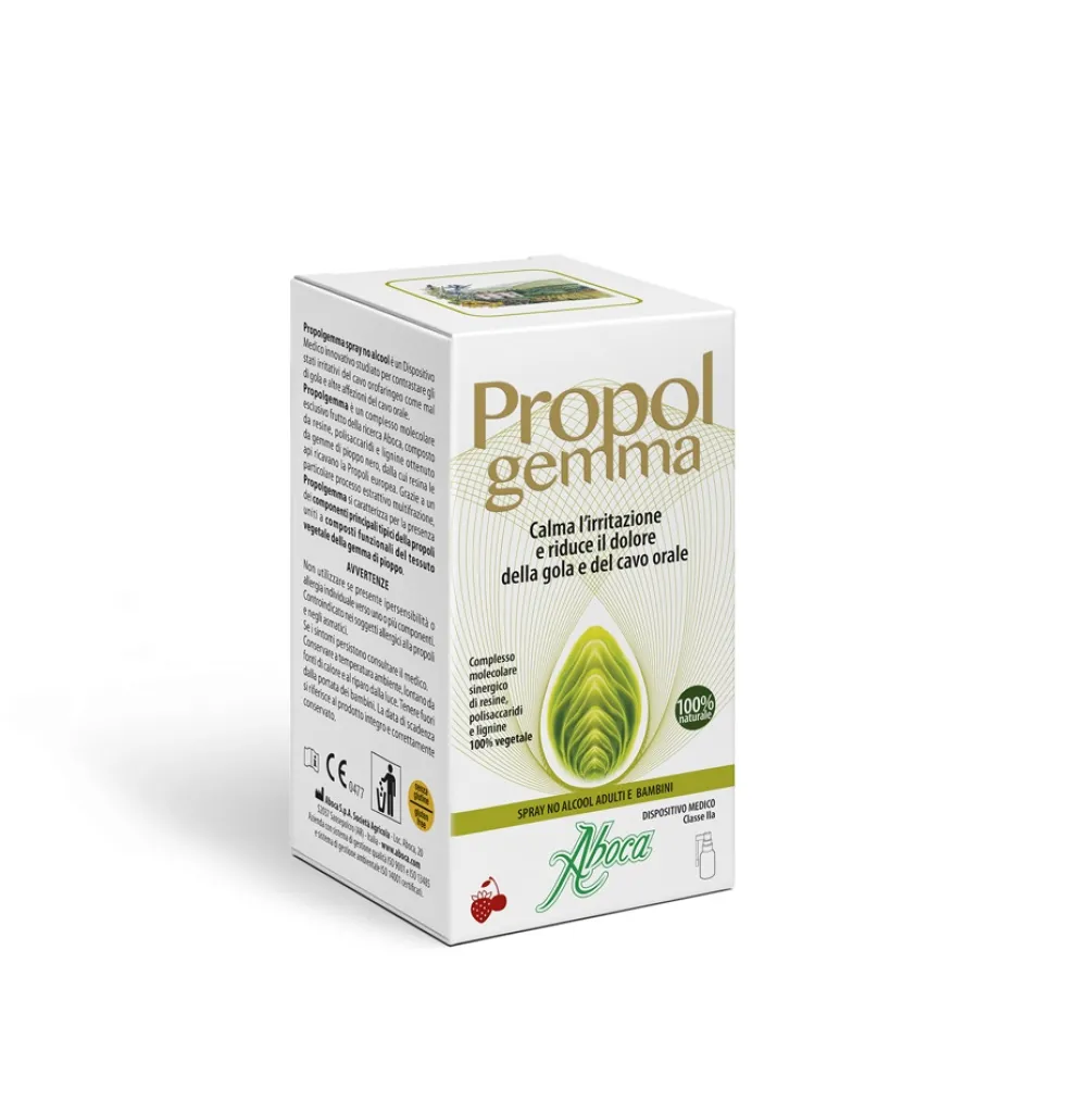 Aboca Propolgemma Spray No Alcool Adulti e Bambini Dispositivo Medico Mal di Gola e Cavo Orale Vie Respiratorie, 30ml