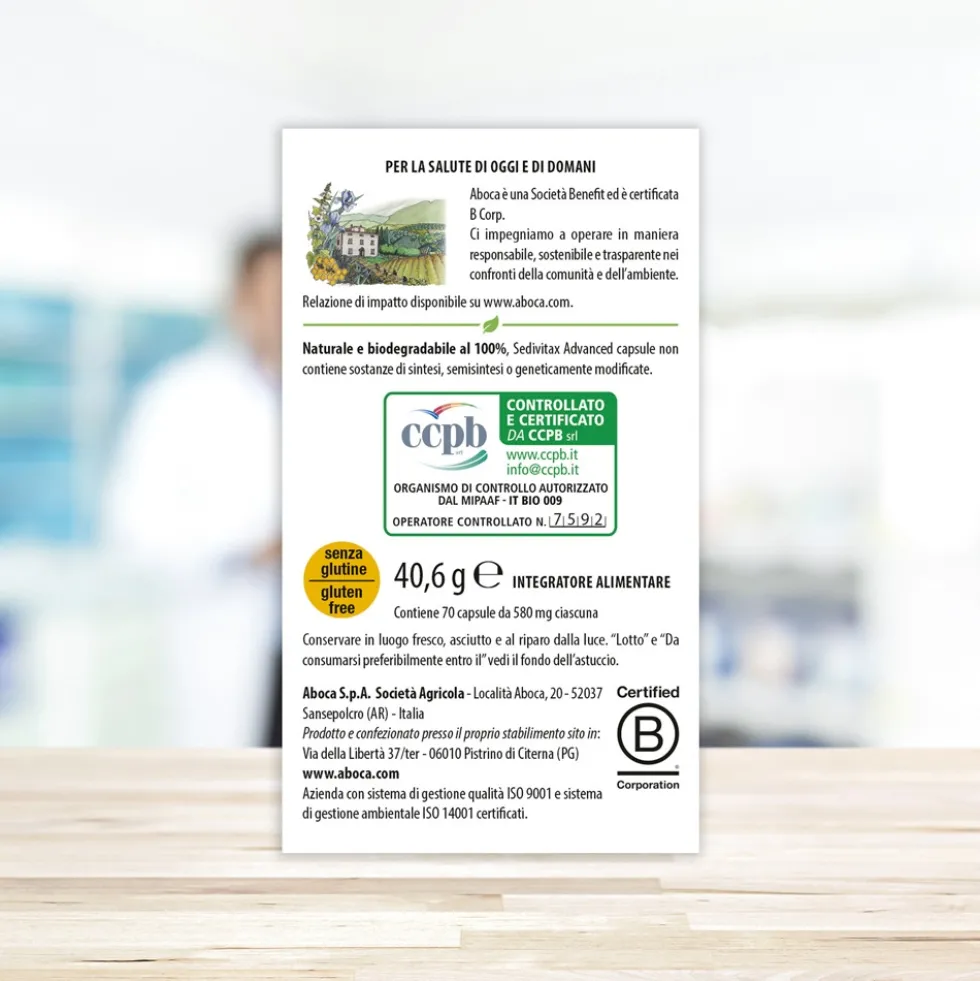 Aboca Sedivitax Advanced Integratore Disturbi del Sonno Sonno e Serenità, 70 Capsule