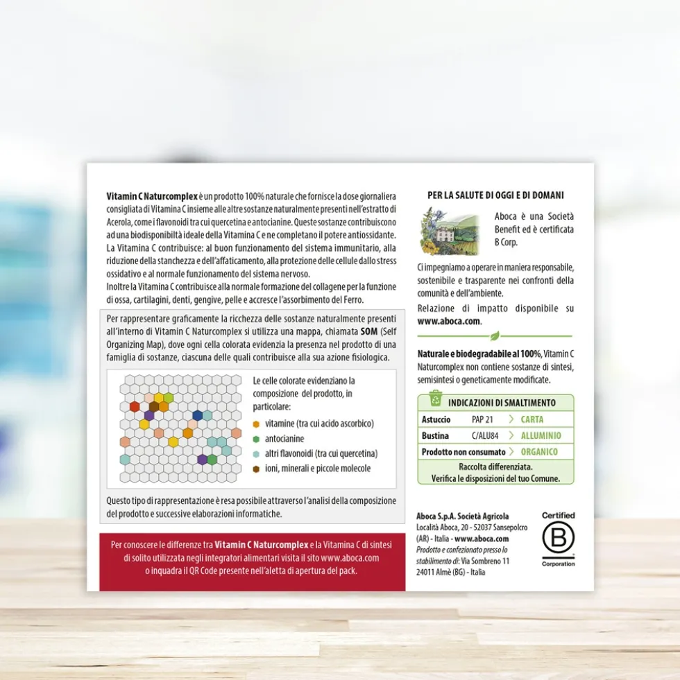 Aboca Vitamin C Naturcomplex Integratore Difese Immunitarie Tono e Memoria, 20 Bustine