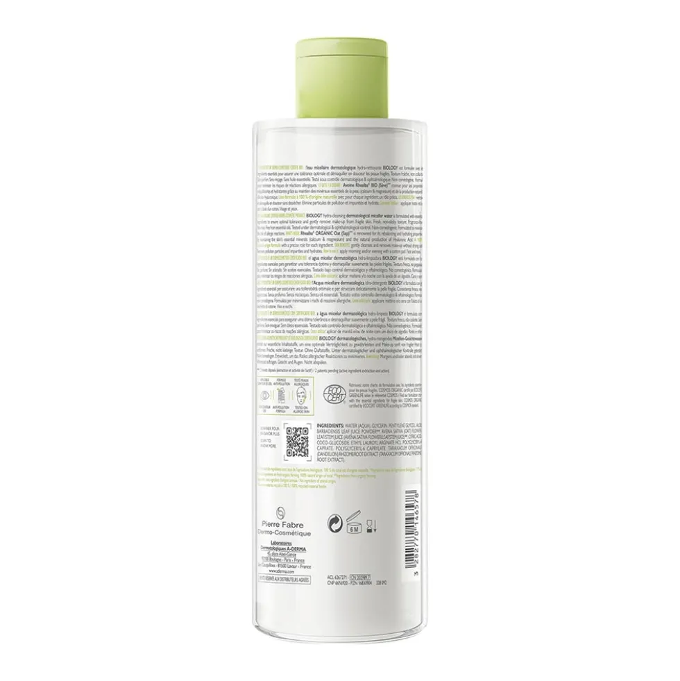 A-Derma Biology - Acqua Micellare Dermatologica Idra-Detergente, 400ml