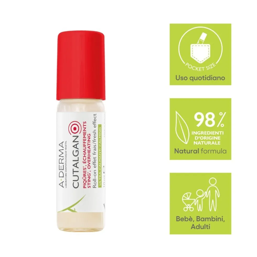 A-Derma Cutalgan - Roll-on lenitivo per il sollievo dal prurito e dalle punture di insetti, 10 ml