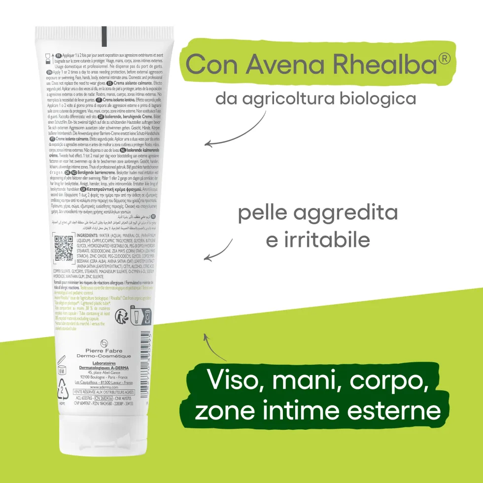 A-Derma Dermalibour+ - Barrier Crema Isolante Lenitiva Viso Corpo Mani Zone Intime, 100ml