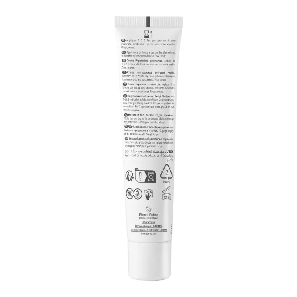 A-Derma Epitheliale - Ultra Repair SPF50+ Crema Ristrutturante Anti-Segni Riparazione Cutanea Protezione Solare Molto Alta, 40ml