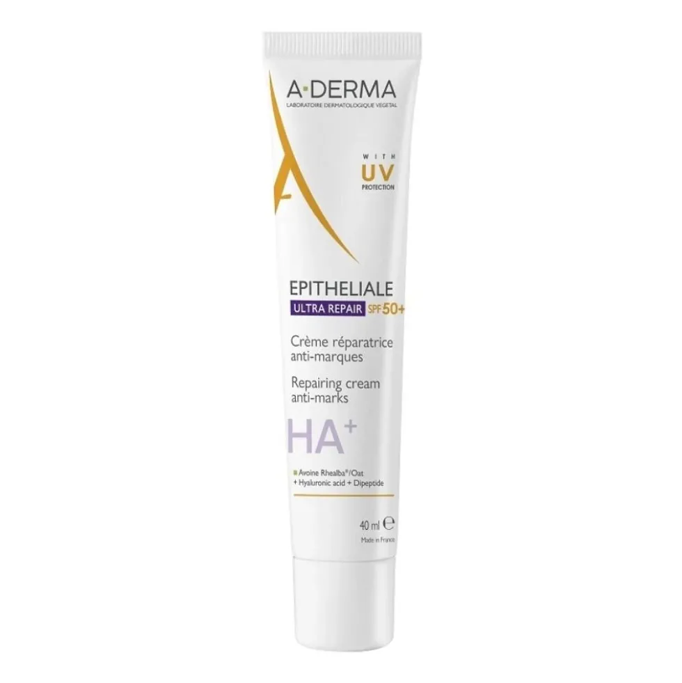 A-Derma Epitheliale - Ultra Repair SPF50+ Crema Ristrutturante Anti-Segni Riparazione Cutanea Protezione Solare Molto Alta, 40ml
