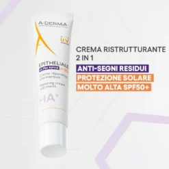 A-Derma Epitheliale - Ultra Repair SPF50+ Crema Ristrutturante Anti-Segni Riparazione Cutanea Protezione Solare Molto Alta, 40ml