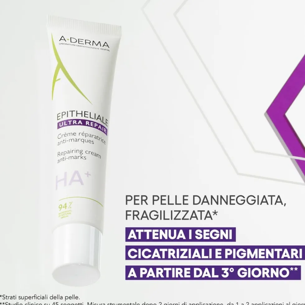 A-Derma Epitheliale - Ultra Repair Crema Ristrutturante Anti-Segni Riparazione Cutanea Lesioni Post-Peeling e Laser con Acido Ialuronico, 40ml