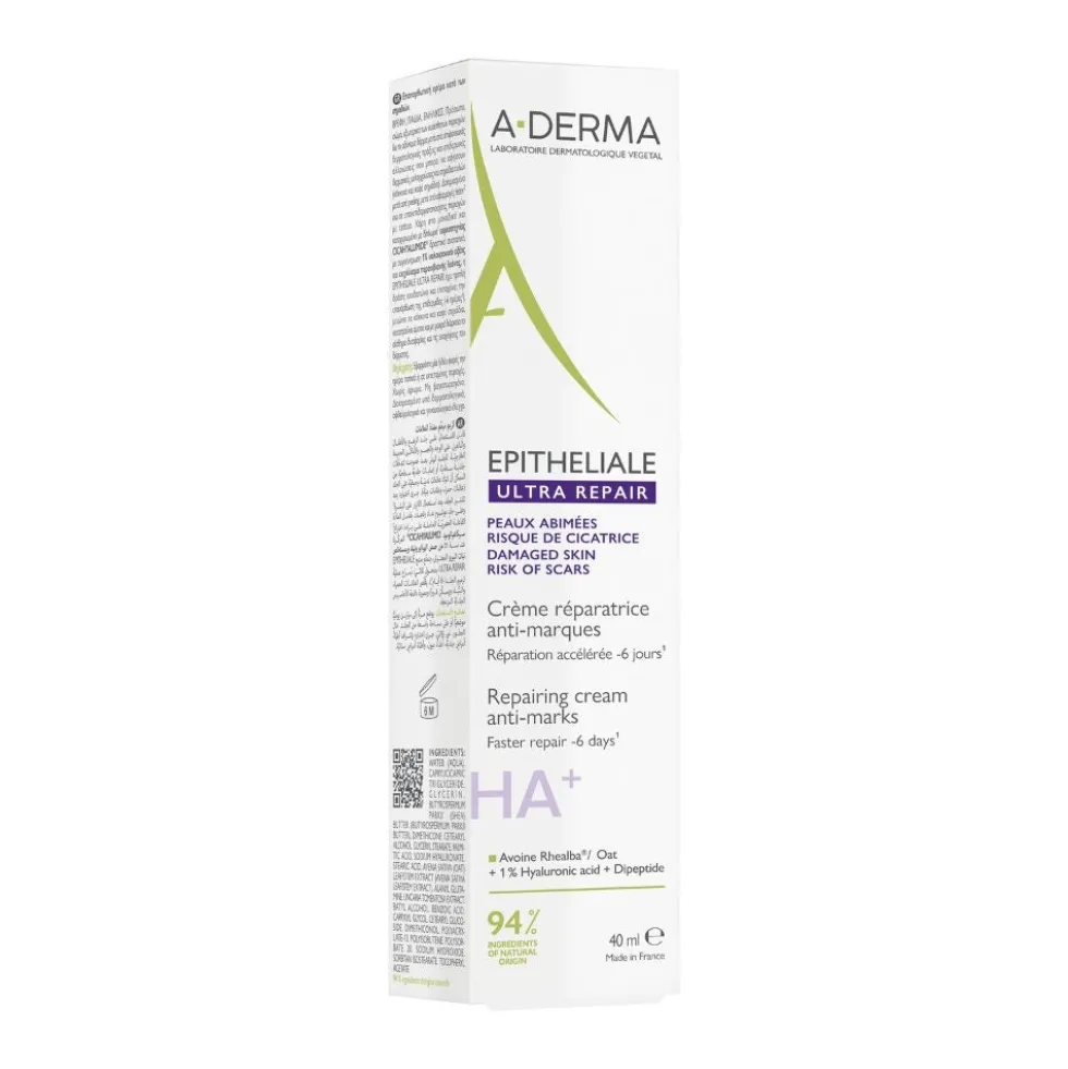 A-Derma Epitheliale - Ultra Repair Crema Ristrutturante Anti-Segni Riparazione Cutanea Lesioni Post-Peeling e Laser con Acido Ialuronico, 40ml