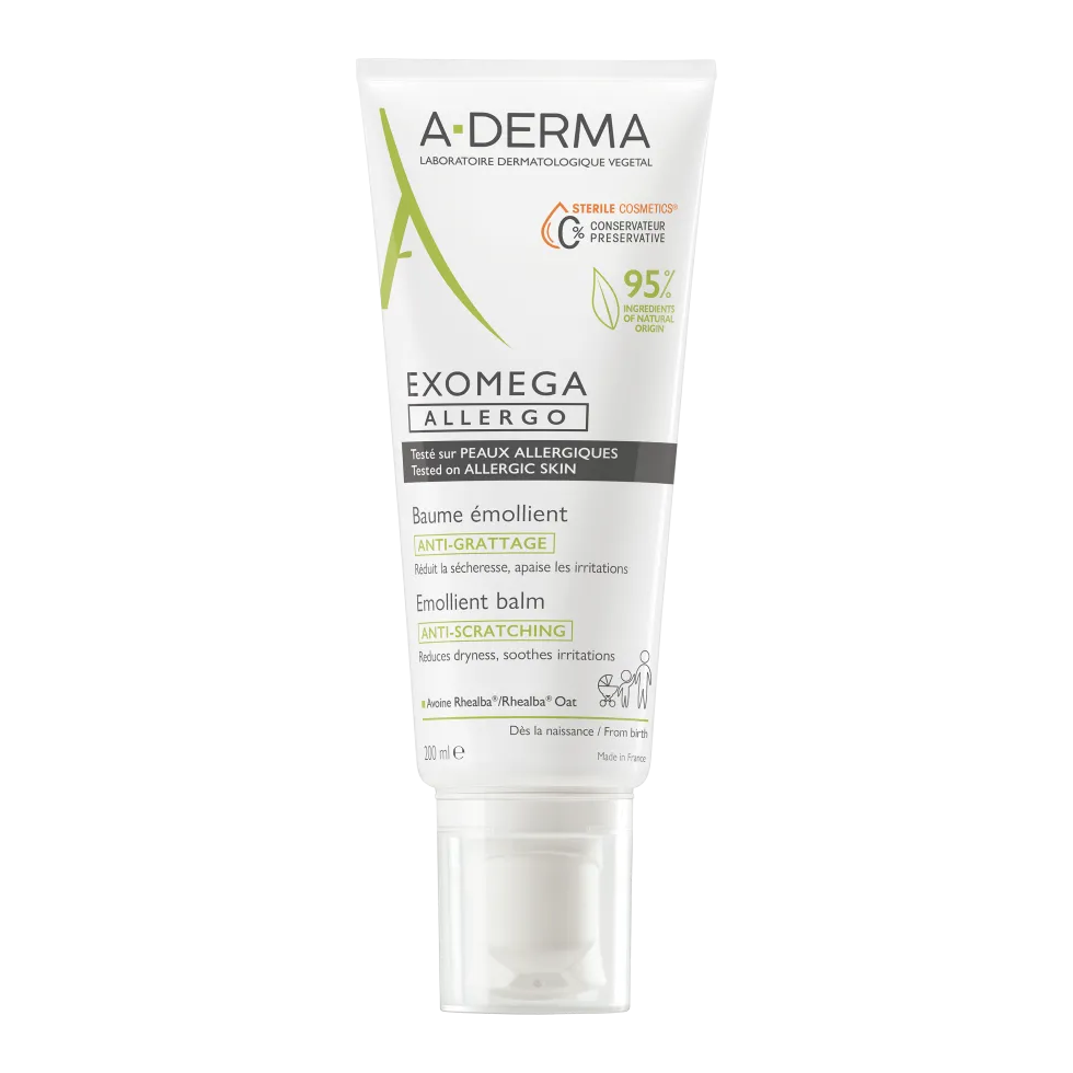 A-Derma Exomega - Allergo Balsamo Emolliente Cosmetico Sterile per Pelle Secca a Tendenza Atopica Pelle Allergica, 200ml