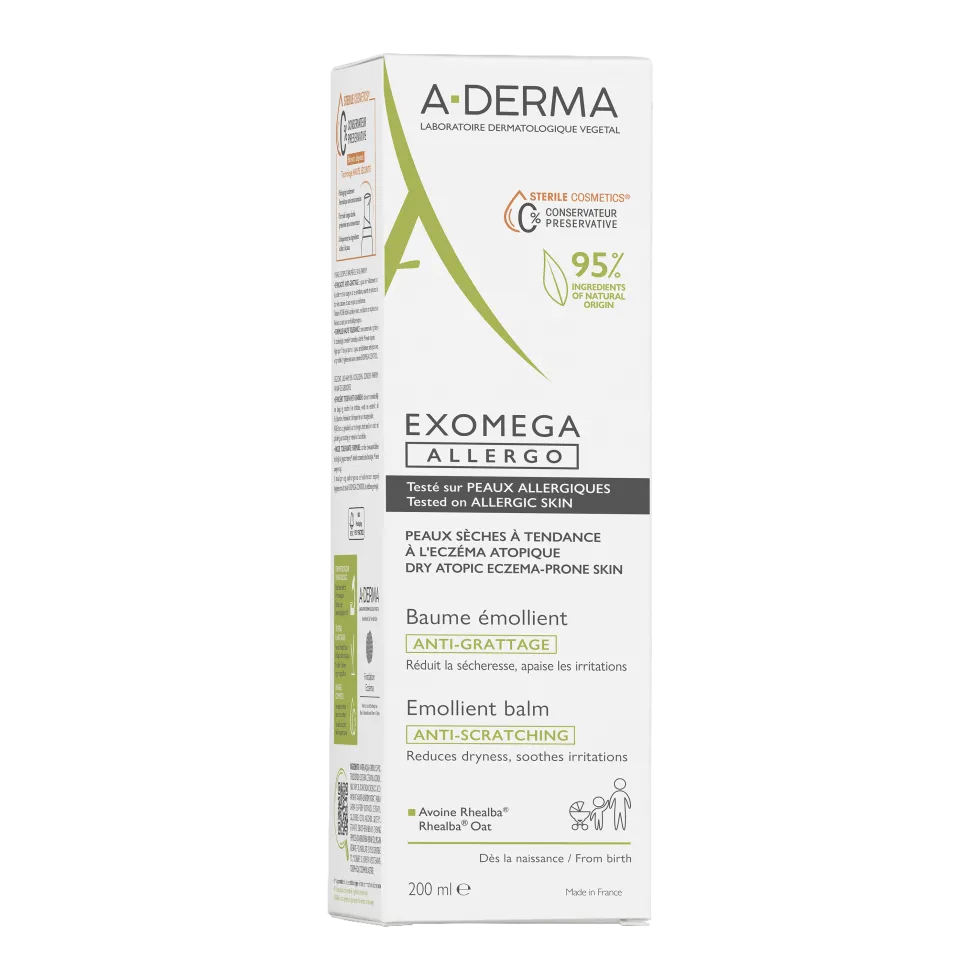 A-Derma Exomega - Allergo Balsamo Emolliente Cosmetico Sterile per Pelle Secca a Tendenza Atopica Pelle Allergica, 200ml