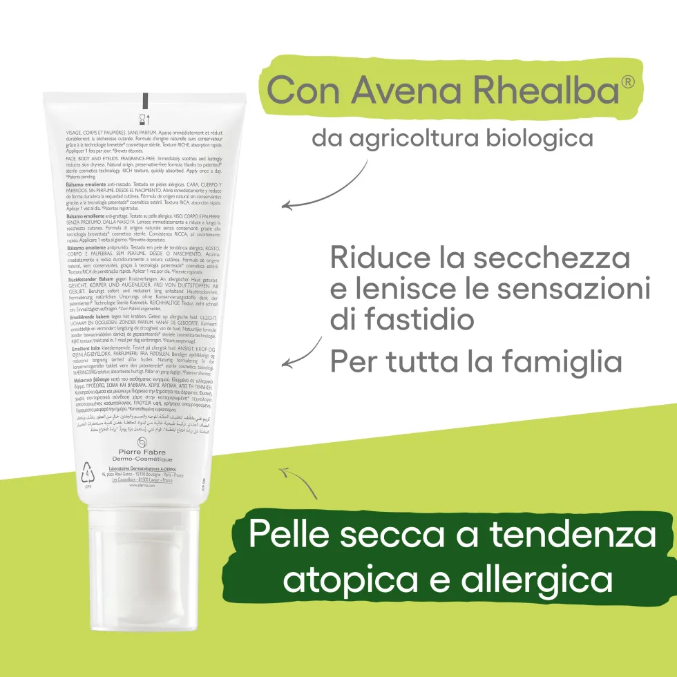 A-Derma Exomega - Allergo Balsamo Emolliente Cosmetico Sterile per Pelle Secca a Tendenza Atopica Pelle Allergica, 200ml