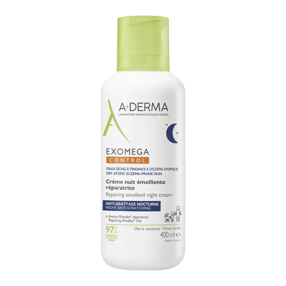 A-Derma Exomega Control - Crema Notte Emolliente Ristrutturante per Pelle Secca a Tendenza Atopica Prurito Notturno, 400ml