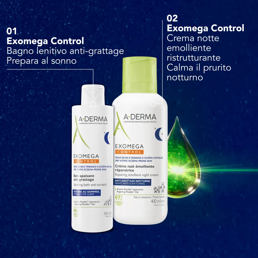 A-Derma Exomega Control - Crema Notte Emolliente Ristrutturante per Pelle Secca a Tendenza Atopica Prurito Notturno, 400ml