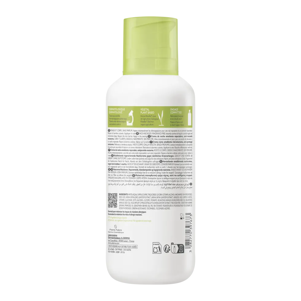 A-Derma Exomega Control - Crema Notte Emolliente Ristrutturante per Pelle Secca a Tendenza Atopica Prurito Notturno, 400ml