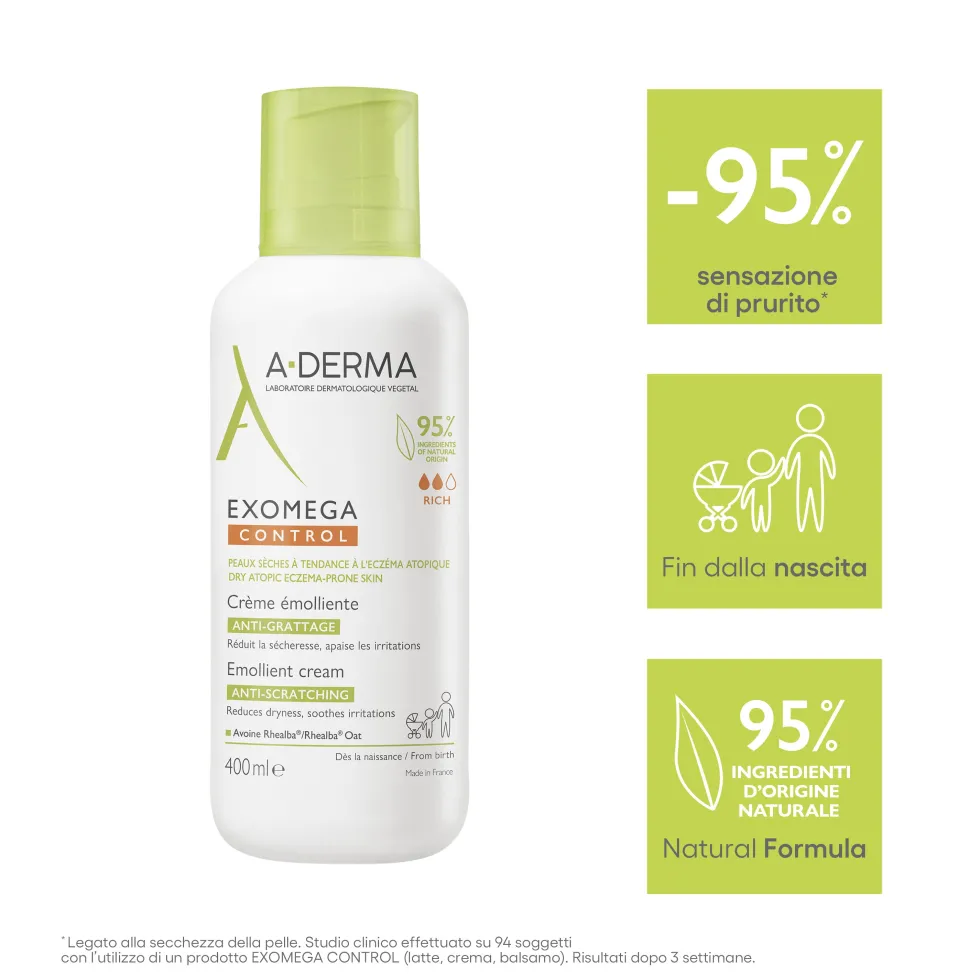 A-Derma Exomega Control - Crema Emolliente Pelle Secca Tendenza Atopica, 400ml