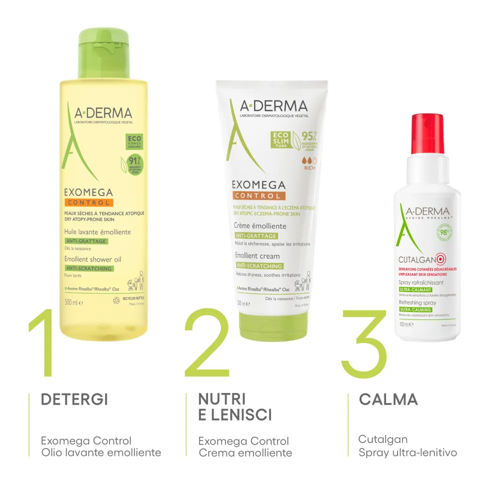 A-Derma Exomega Control - Crema Emolliente Anti-Grattage Pelle Secca e Atopica Prurito, 200ml