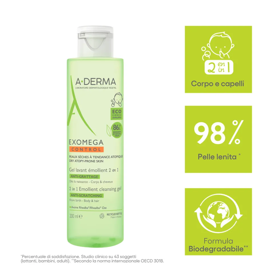 A-Derma Exomega Control - Gel Detergente 2 in 1, 200ml
