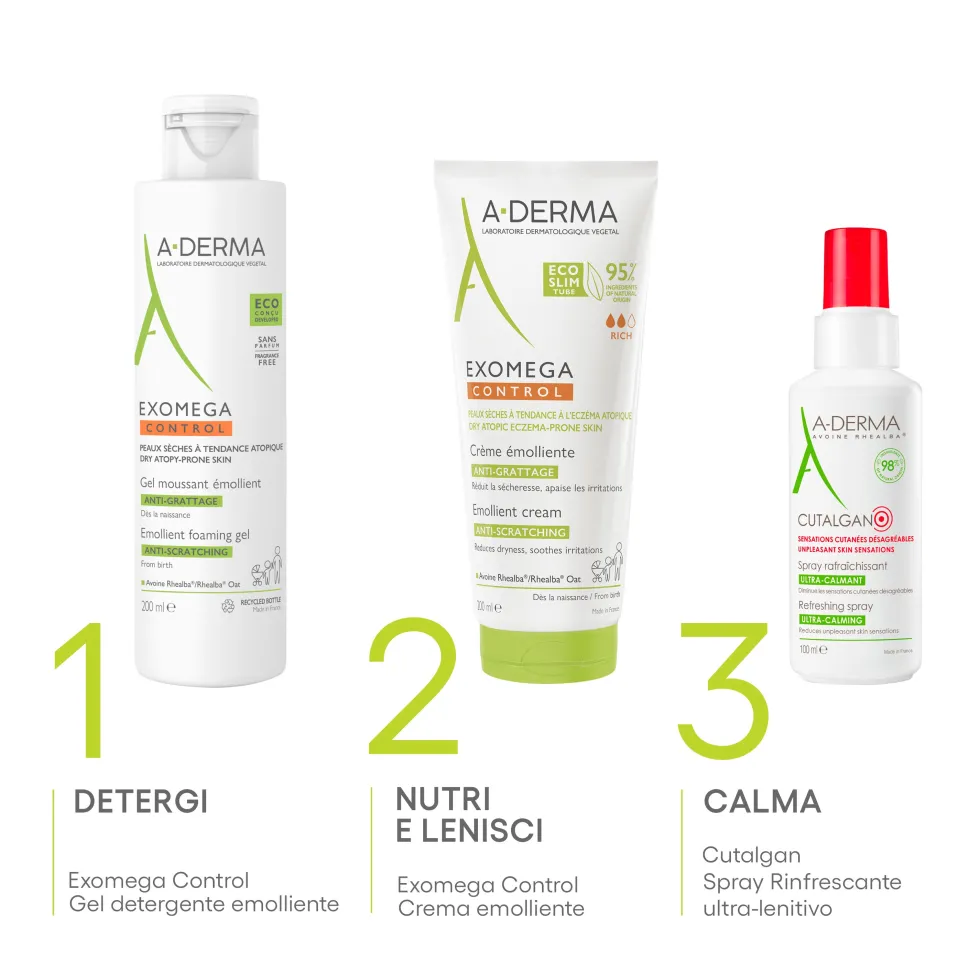 A-Derma Exomega Control - Gel Detergente Emolliente Viso e Corpo, 200ml