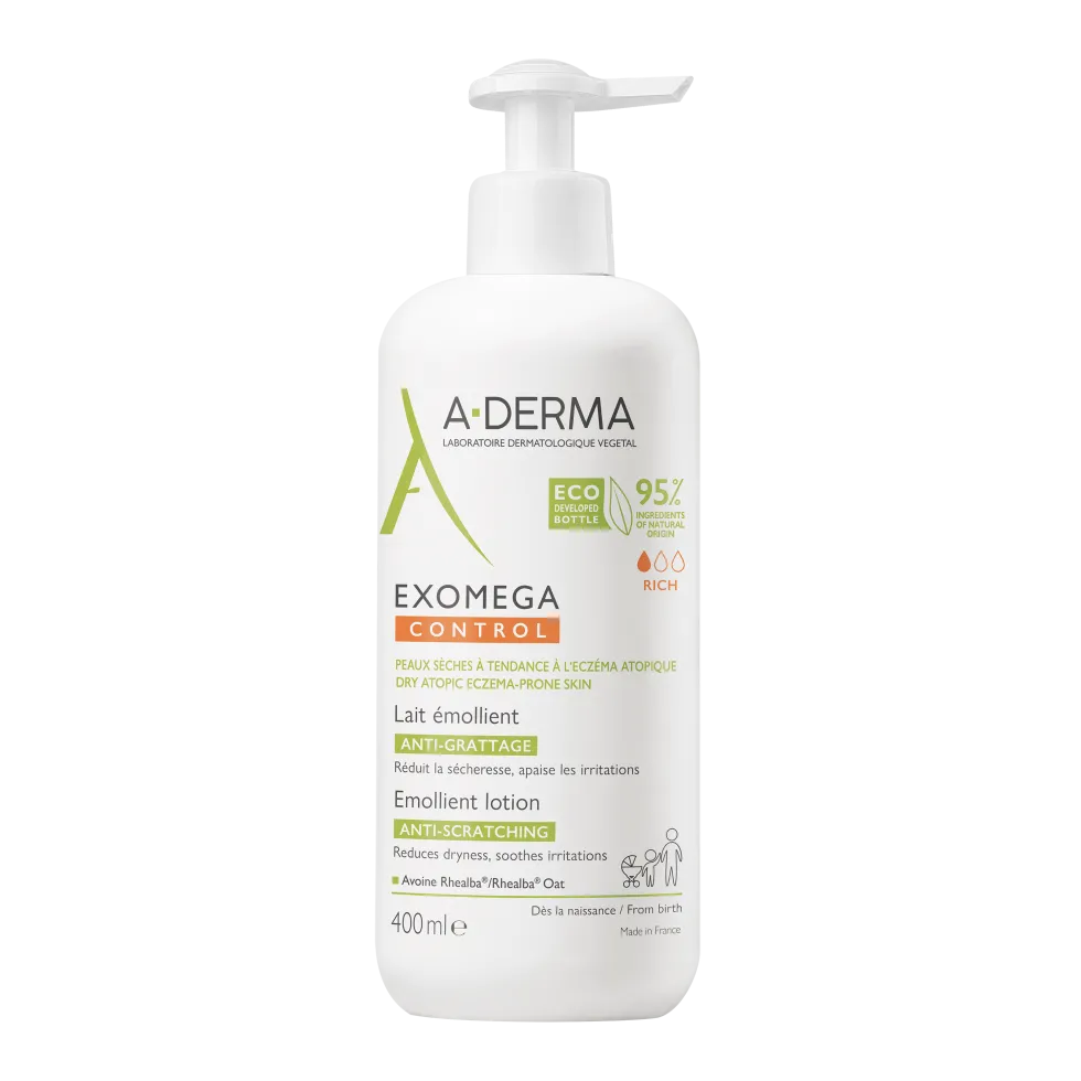 A-Derma Exomega Control - Latte Emolliente per Pelle Secca e Atopica, 400ml