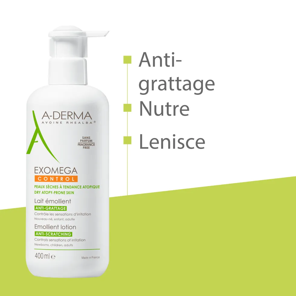 A-Derma Exomega Control - Latte Emolliente per Pelle Secca e Atopica, 400ml