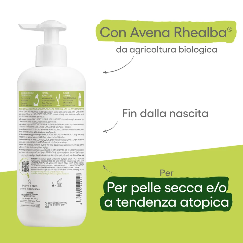 A-Derma Exomega Control - Latte Emolliente per Pelle Secca e Atopica, 400ml