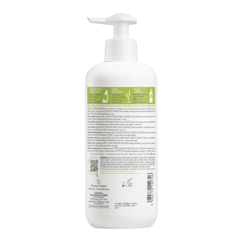 A-Derma Exomega Control - Latte Emolliente per Pelle Secca e Atopica, 400ml