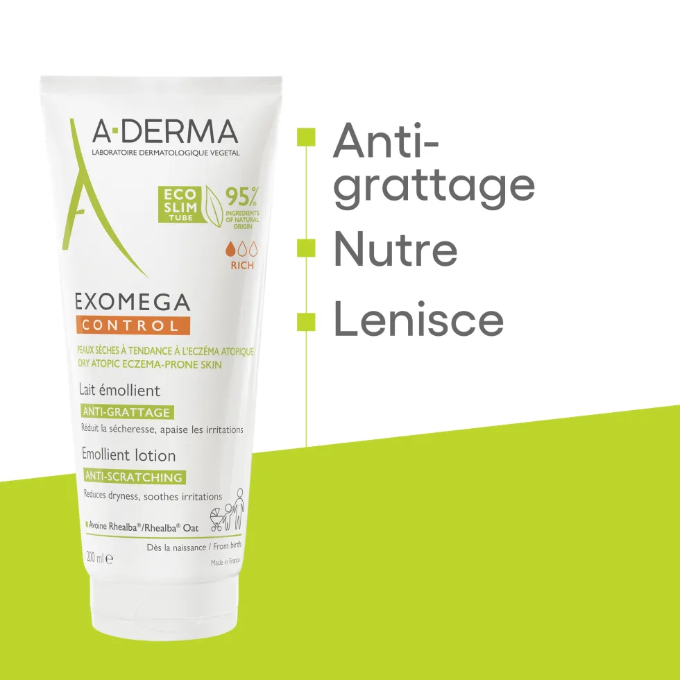 A-Derma Exomega Control - Latte Emolliente Anti-Grattage per Pelle Secca a Tendenza Atopica Prurito, 200ml