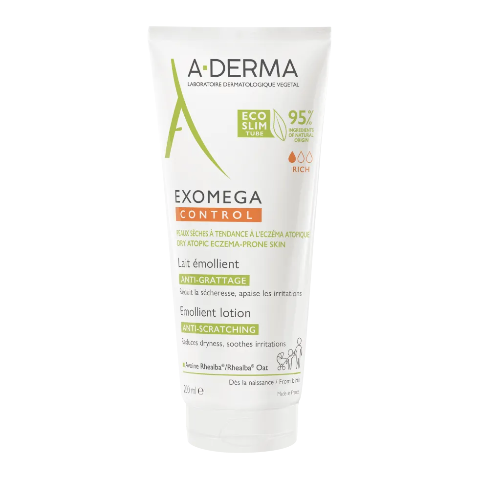A-Derma Exomega Control - Latte Emolliente Anti-Grattage per Pelle Secca a Tendenza Atopica Prurito, 200ml