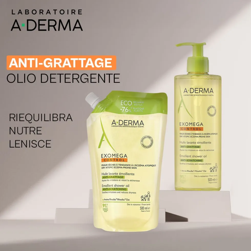 A-Derma Exomega Control - Olio Lavante Emolliente Refill Eco Ricarica, 500ml